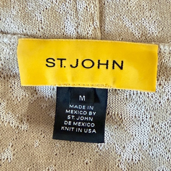 ST JOHN Knit Cardigan Beige Cream Pattern Waterfall Shawl Draped sz M _READ_ - Picture 3 of 10